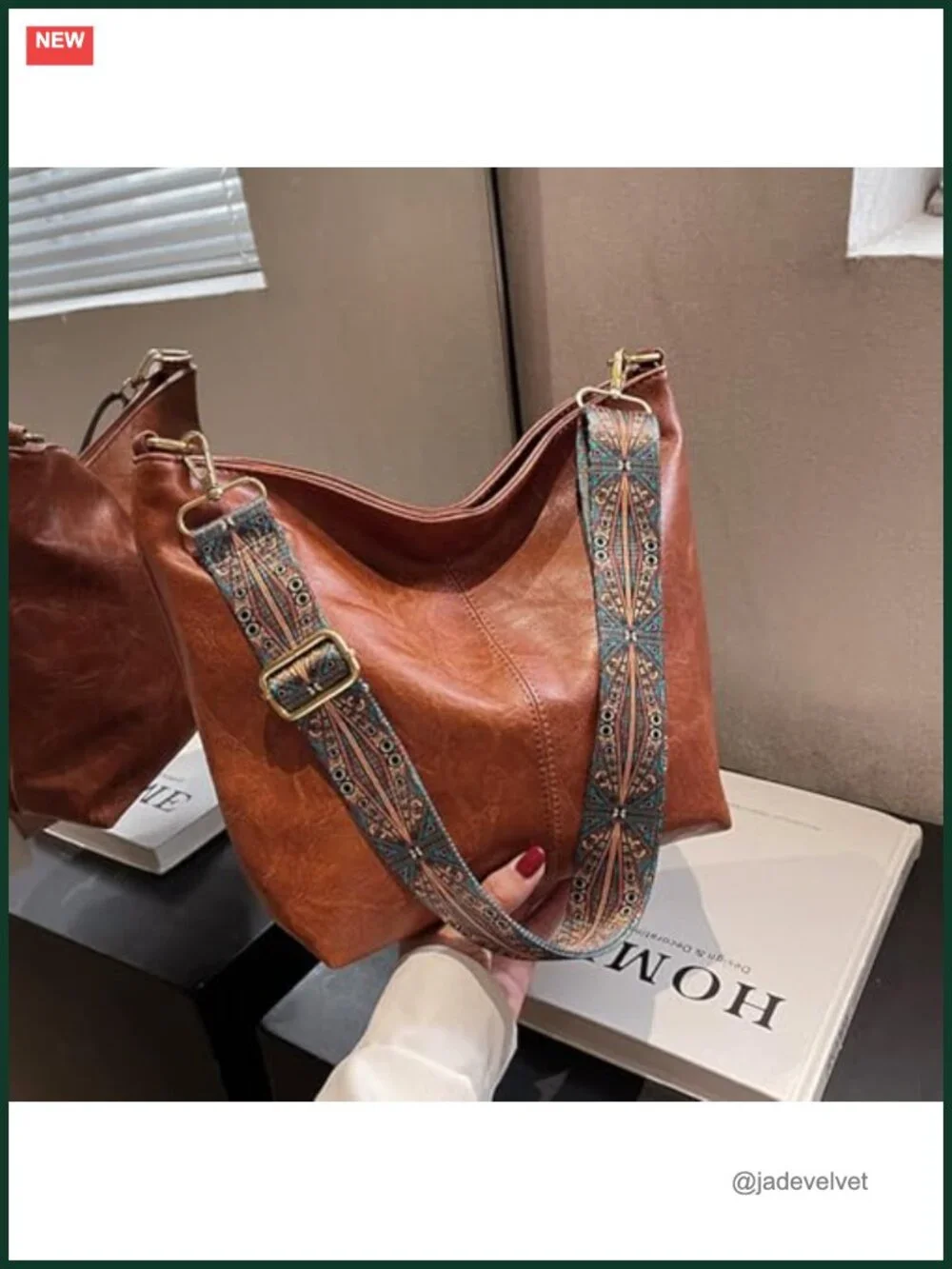 Vegan Leather Hobo Crossbody Bag Adjustable Guitar Strap Boho Purse